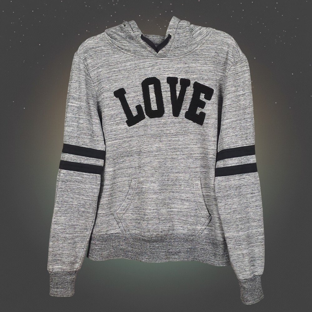 Reflex Hoodie XL Gray Varsity LOVE Chenille Patch Striped Sleeve Pullover